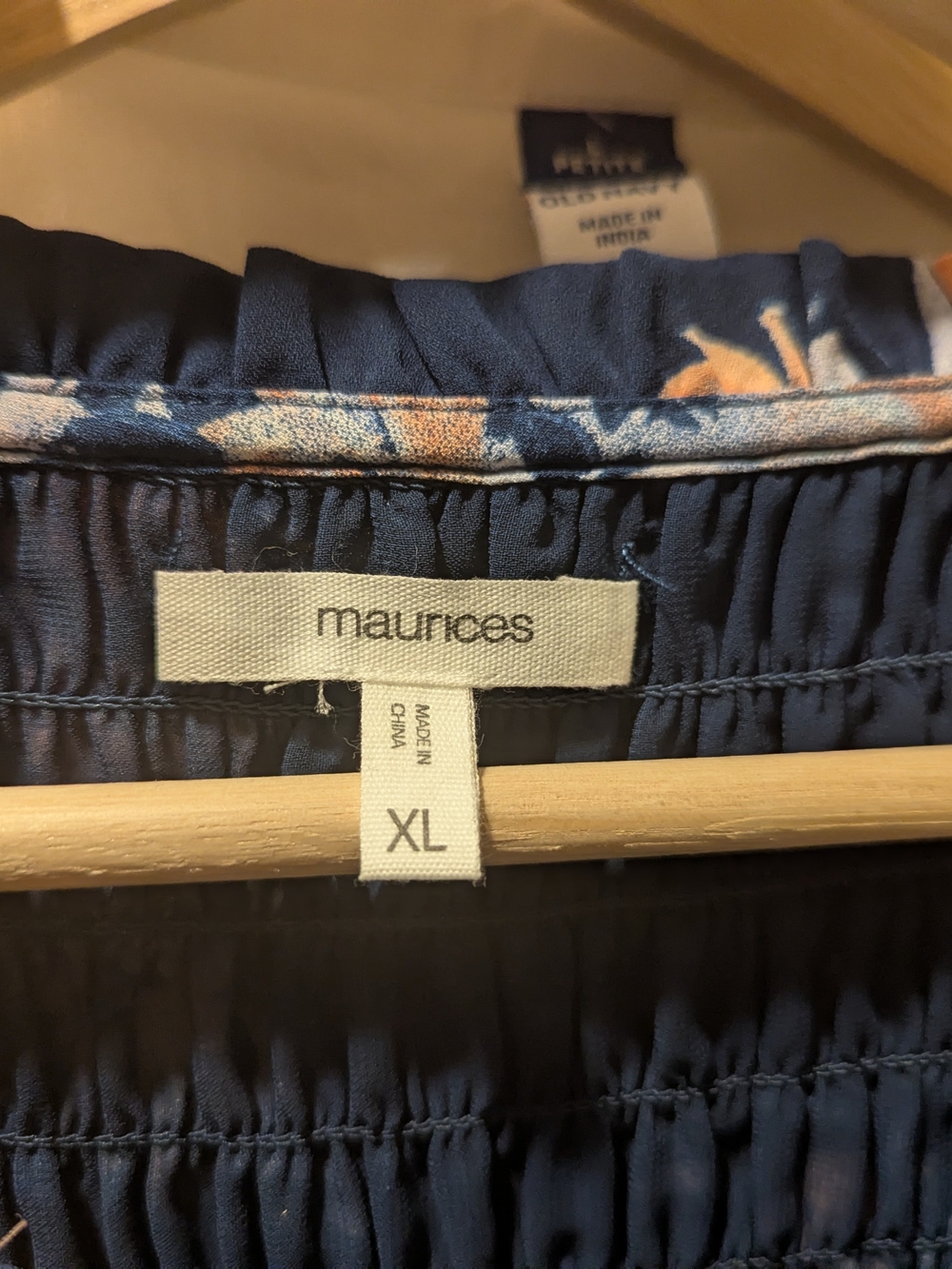 Maurices Navy Floral Smocked Short Sleeve Blouse - Picture 5 of 7